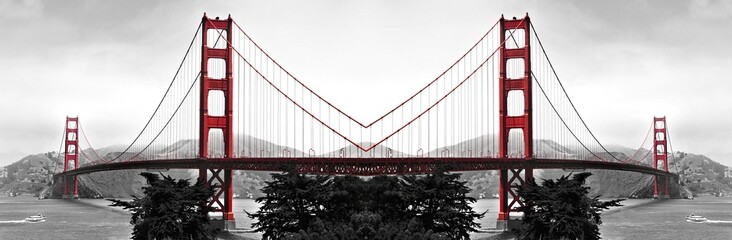 Golden Gate Bridge double Red Pop on B&W 