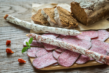 Salami with bread