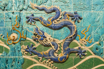 Traditional Chinese Blue Dragon Decorated Wall