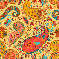 Vintage floral motif ethnic seamless background.