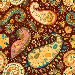 Vintage floral motif ethnic seamless background.