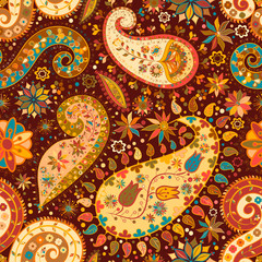 Vintage floral motif ethnic seamless background.