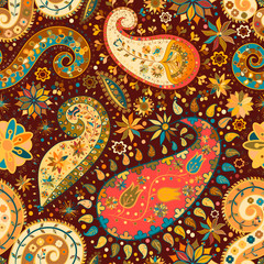 Vintage floral motif ethnic seamless background.