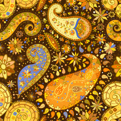 Vintage floral motif ethnic seamless background.