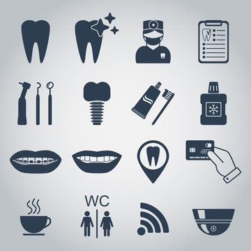 Dental icons. Silhouette. Vector