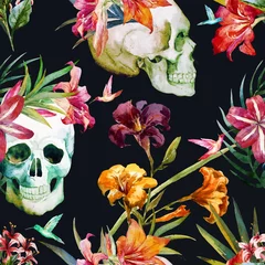 Wall murals Human skull in flowers Skull pattern