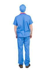 Fototapeta premium Back view of doctor in robe.