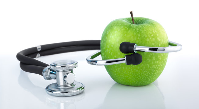 apple and stethoscope - healthy diet - nutrition checkup