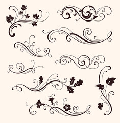 Naklejka premium Set of calligraphic floral elements