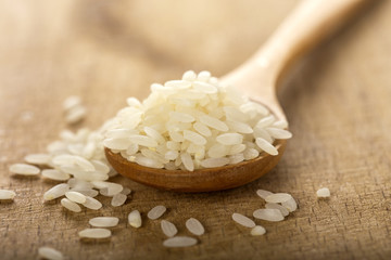 Rice in wooden spoon