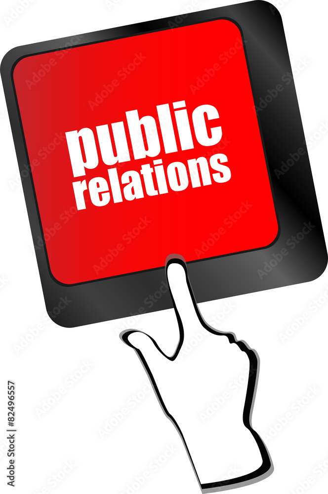 Poster computer keyboard with word public relations vector