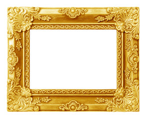 The antique gold frame on the white background