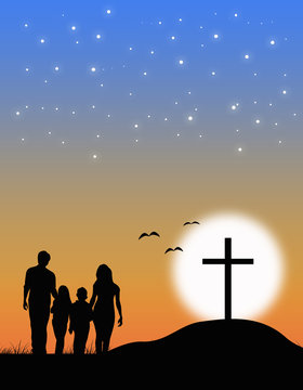 Christian family at the Cross