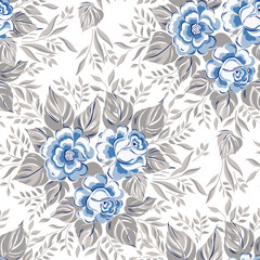 Cotton fabric Blue color seamless pattern with roses.