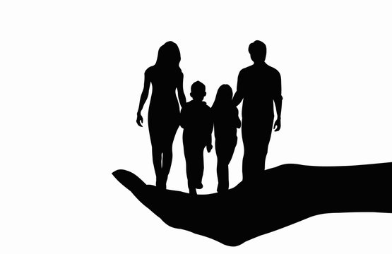 Family placed on hand black silhouette