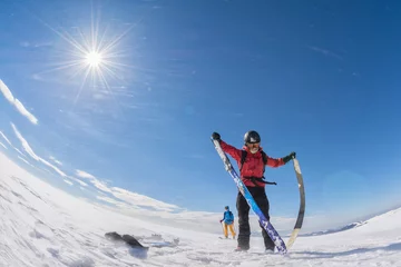 Afwasbaar Fotobehang Wintersport ski touring on sunny day