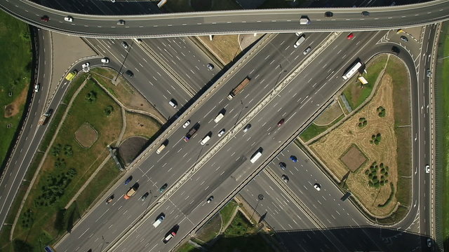 Aerial view of highway interchange in Moscow city