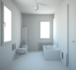 Fototapeta na wymiar 3D interior rendering of a bathroom with furnitures