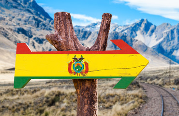 Bolivia Flag wooden sign with Cordillera background