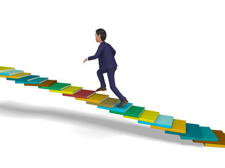 Fototapeta premium Businessman Going Up Shows Stair Steps And Progress