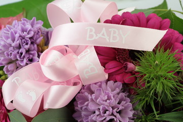 Bouquet and pink ribbon with 
