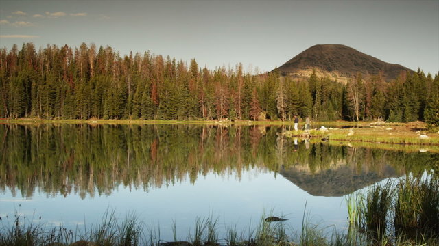 WS Landscape with mountain reflection in lake, Uinta Mountains, Utah, USA