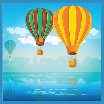 air balloons over water
