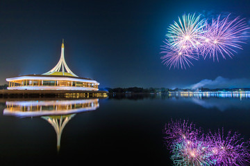 Fireworks at Monument at King Rama IX park, Thailand