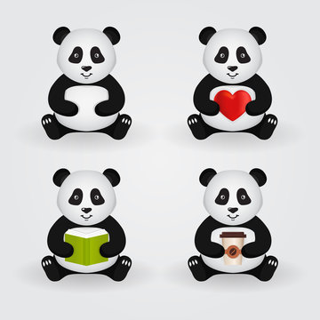Cute cartoon pandas. Vector set.