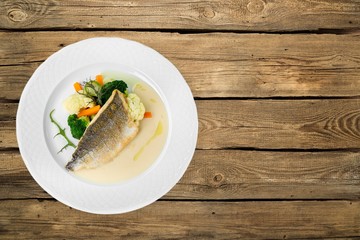 Fish. Grilled Fish Fillet with BBQ Vegetables