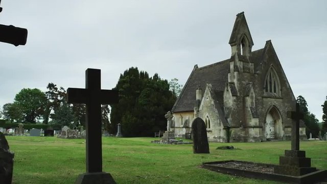 WS PAN Old church with graveyard / Bradford on Avon, Wiltshire, UK