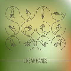 Set of vector icons of linear mapping graceful female hands