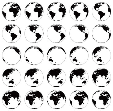 Stylized images of different rotation phases of globe