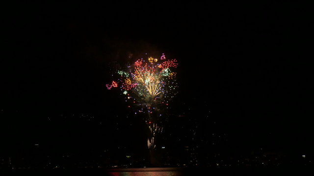 4K variation of colorful fireworks in summer skies.
