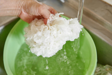 Cleaning white jelly mushroom