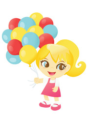 Happy Girl With A Bunch Of Balloons