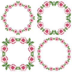 Set of floral vintage round frames on transparent background