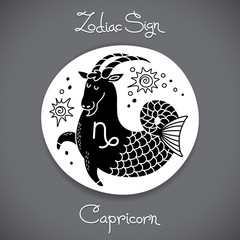 Capricorn zodiac sign of horoscope circle emblem in cartoon
