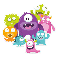 Happy Silly Cute Monsters Scene.