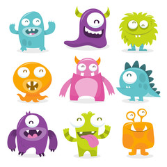 Series of vector illustrated cartoon monsters