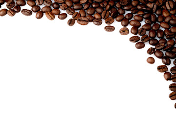 cofee beans in a corner on a white background