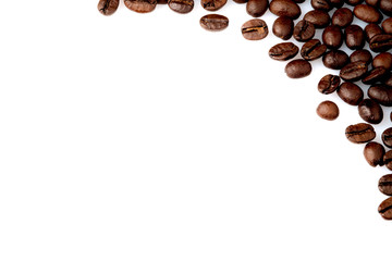 coffee beans in a corner on a white background