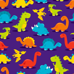 Cute Fun Dinosaurs Seamless Pattern Background
