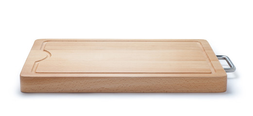 New wooden cutting board isolated on white background.