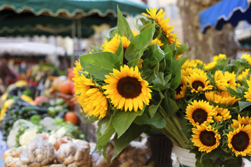 Farmers market with sunflowers provence france typical french local fresh market photo