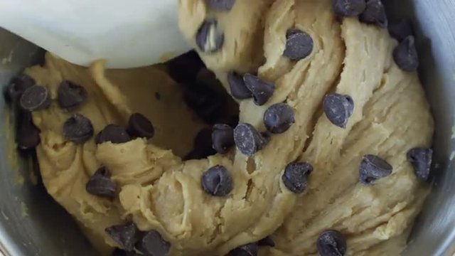 CU HA Hand mixing chocolate chip cookie dough in bowl