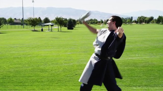 MS Man playing with sword / Orem,Utah,USA