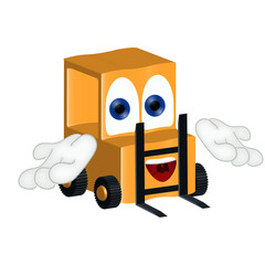 Funny forklift-truck cartoon comic illustraton