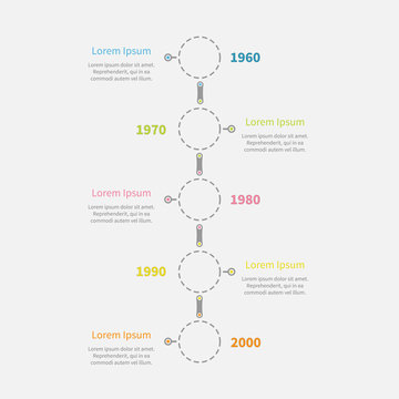 Dash line round icon Timeline vertical Infographic text. Flat 