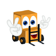 Funny forklift-truck cartoon comic illustraton
